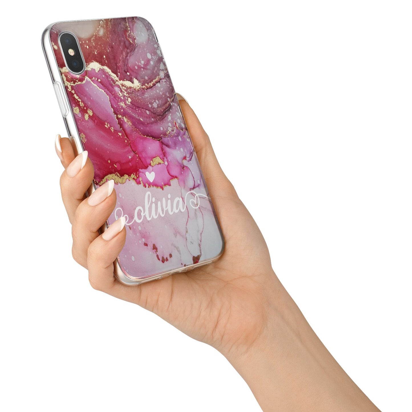 Custom Pink Marble iPhone X Bumper Case on Silver iPhone Alternative Image 2