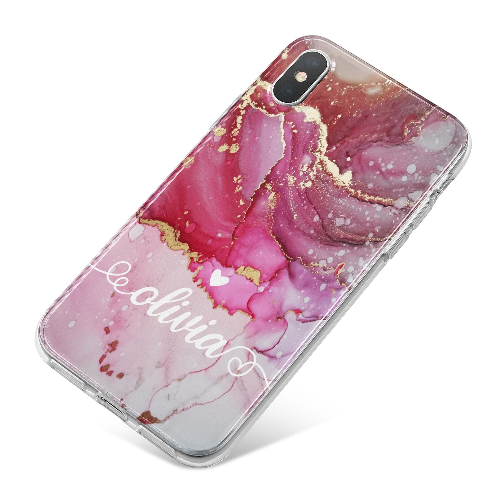 Custom Pink Marble iPhone X Bumper Case on Silver iPhone