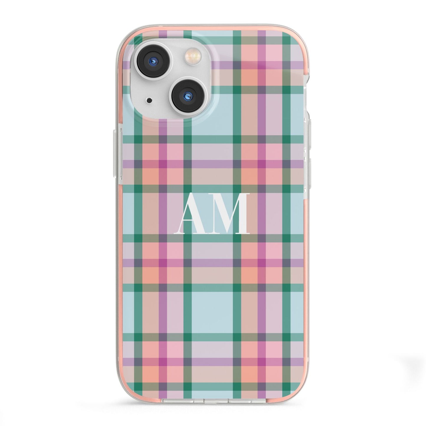 Custom Plaid iPhone 13 Mini TPU Impact Case with Pink Edges