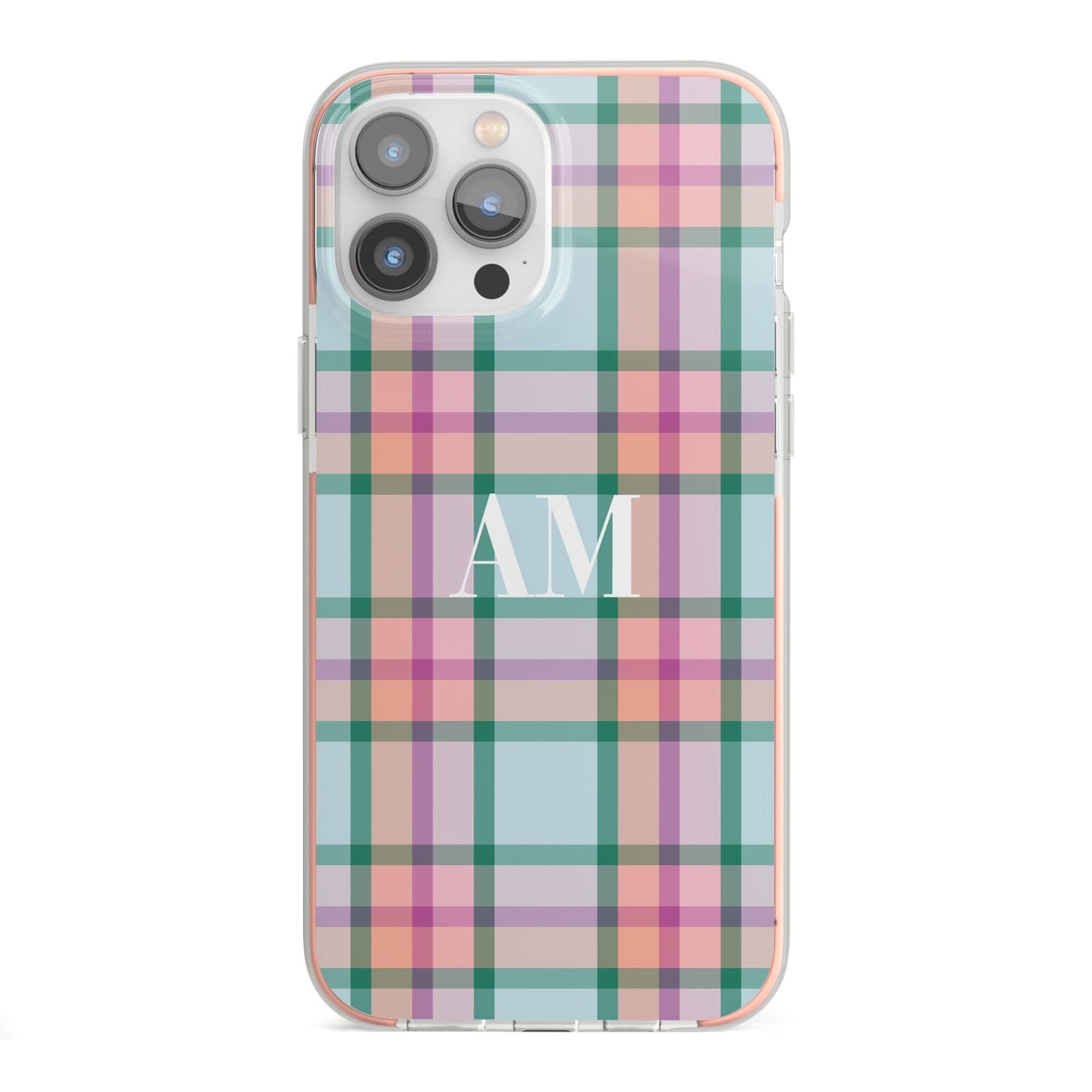 Custom Plaid iPhone 13 Pro Max TPU Impact Case with Pink Edges