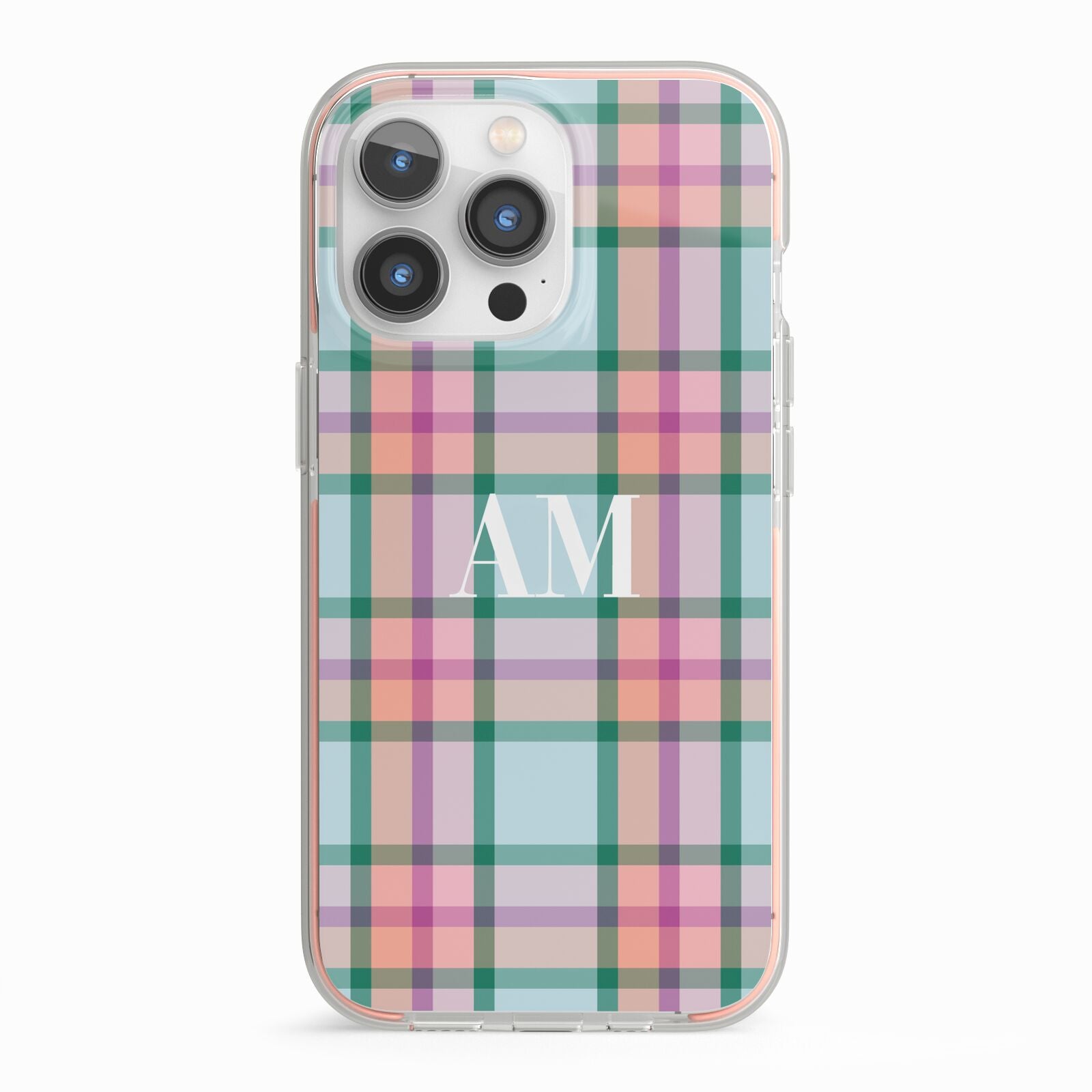 Custom Plaid iPhone 13 Pro TPU Impact Case with Pink Edges