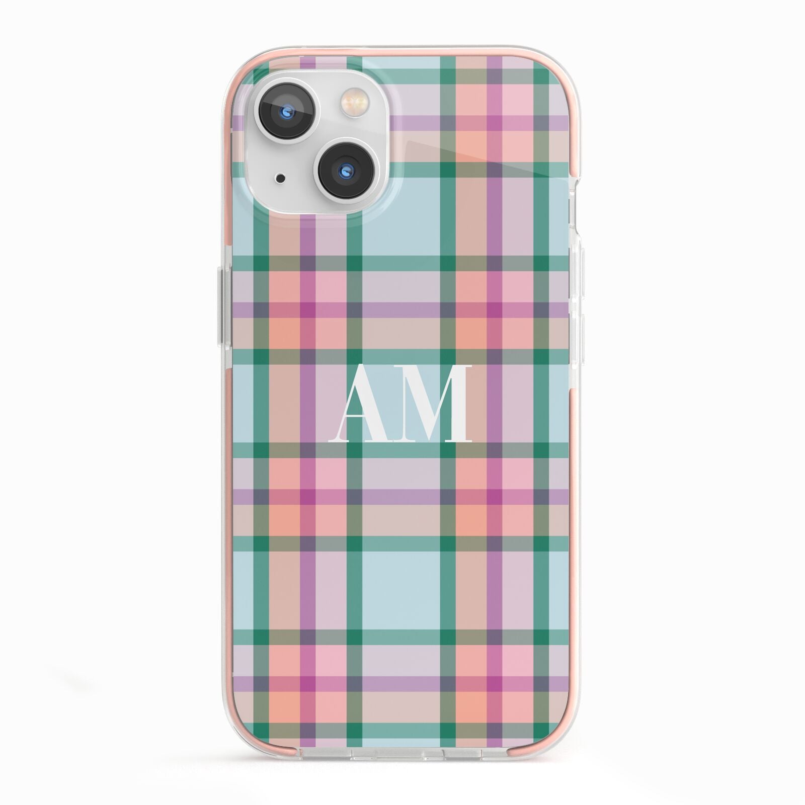 Custom Plaid iPhone 13 TPU Impact Case with Pink Edges