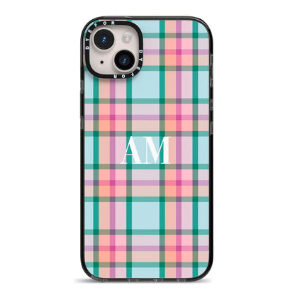 Custom Plaid iPhone 14 Plus Black Impact Case on Silver phone