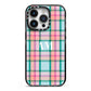 Custom Plaid iPhone 14 Pro Black Impact Case on Silver phone
