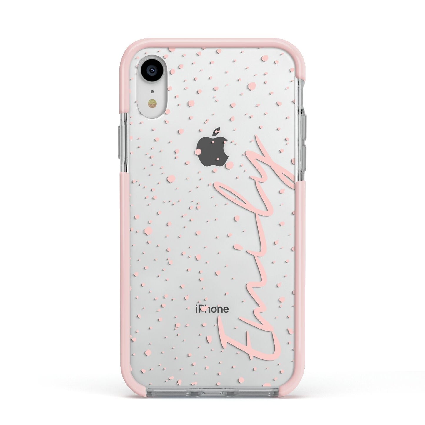 Custom Polka Dot Apple iPhone XR Impact Case Pink Edge on Silver Phone
