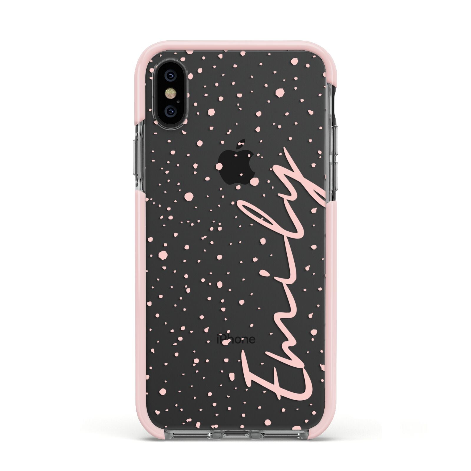 Custom Polka Dot Apple iPhone Xs Impact Case Pink Edge on Black Phone