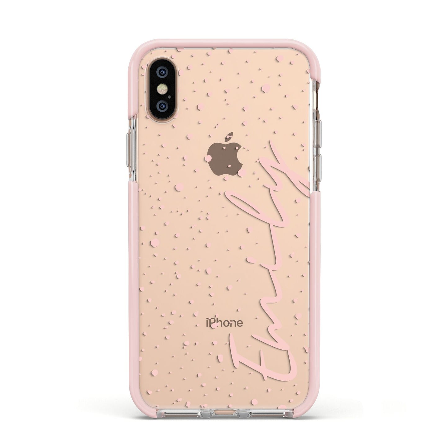 Custom Polka Dot Apple iPhone Xs Impact Case Pink Edge on Gold Phone