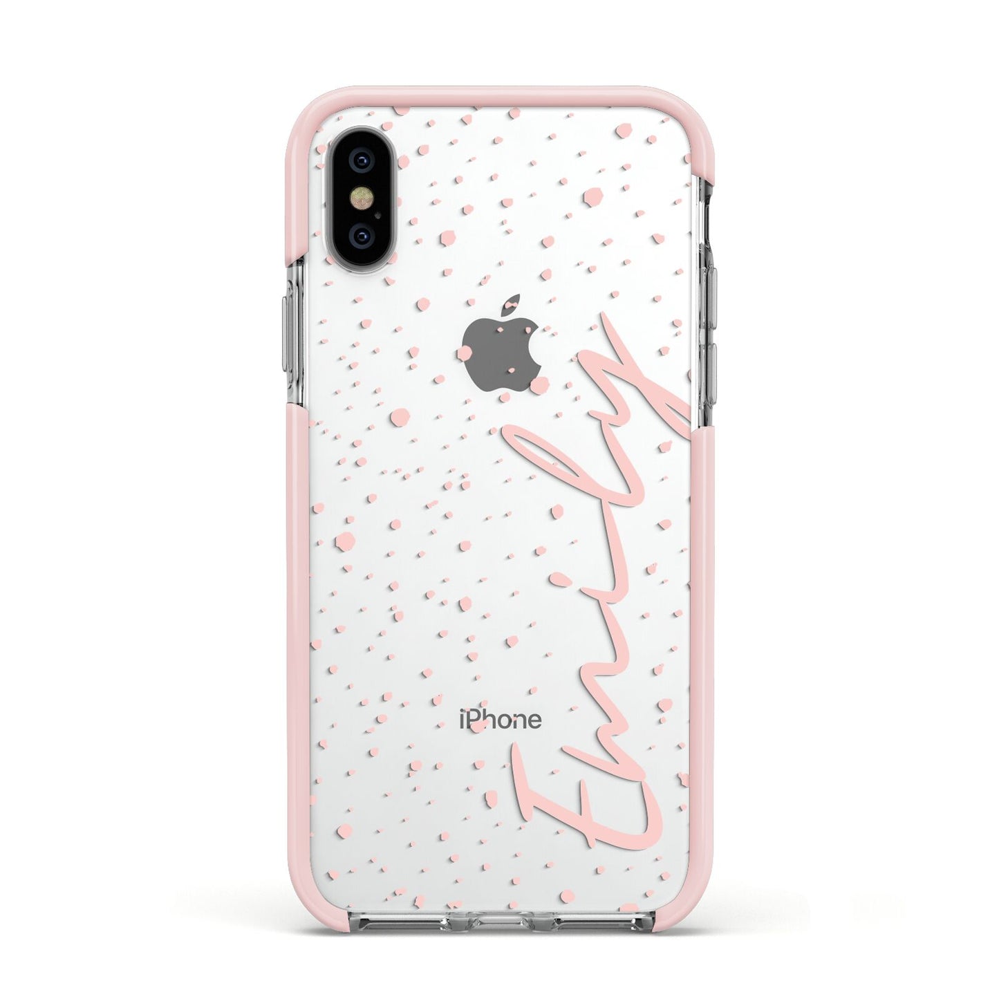 Custom Polka Dot Apple iPhone Xs Impact Case Pink Edge on Silver Phone