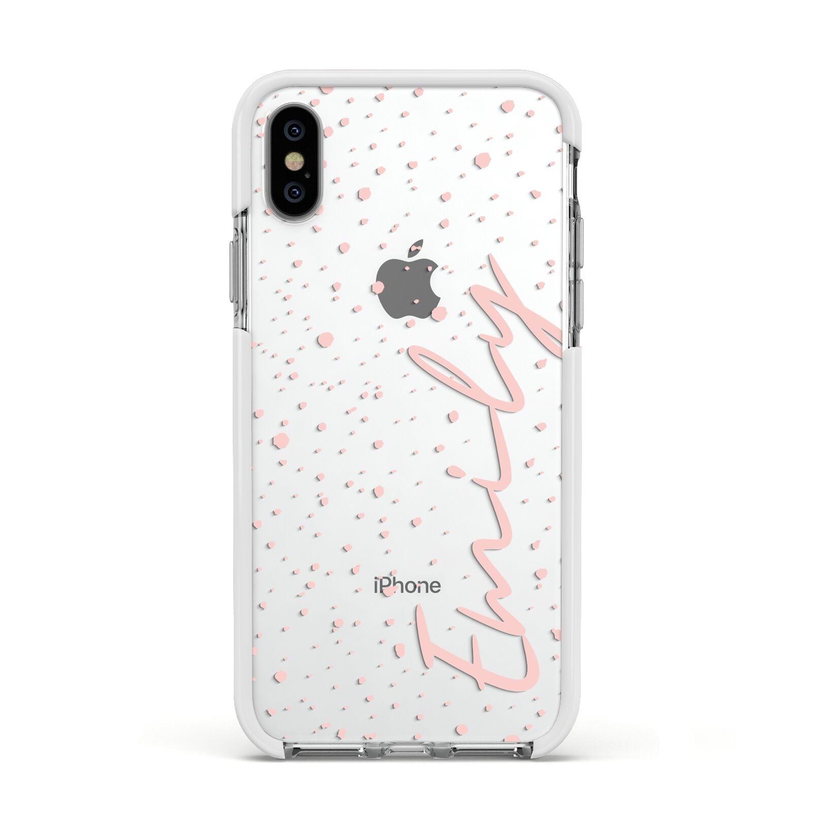 Custom Polka Dot Apple iPhone Xs Impact Case White Edge on Silver Phone