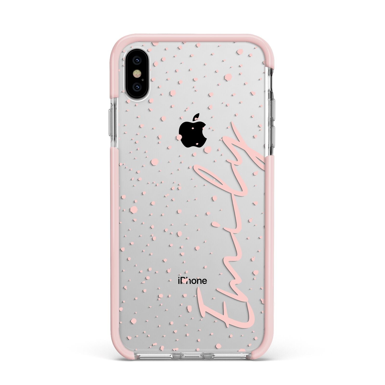Custom Polka Dot Apple iPhone Xs Max Impact Case Pink Edge on Silver Phone