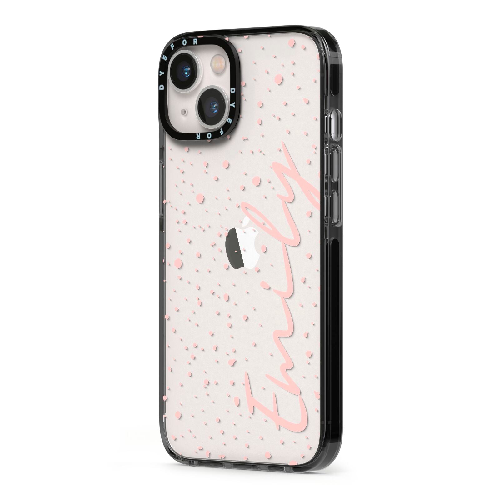 Custom Polka Dot iPhone 13 Black Impact Case Side Angle on Silver phone