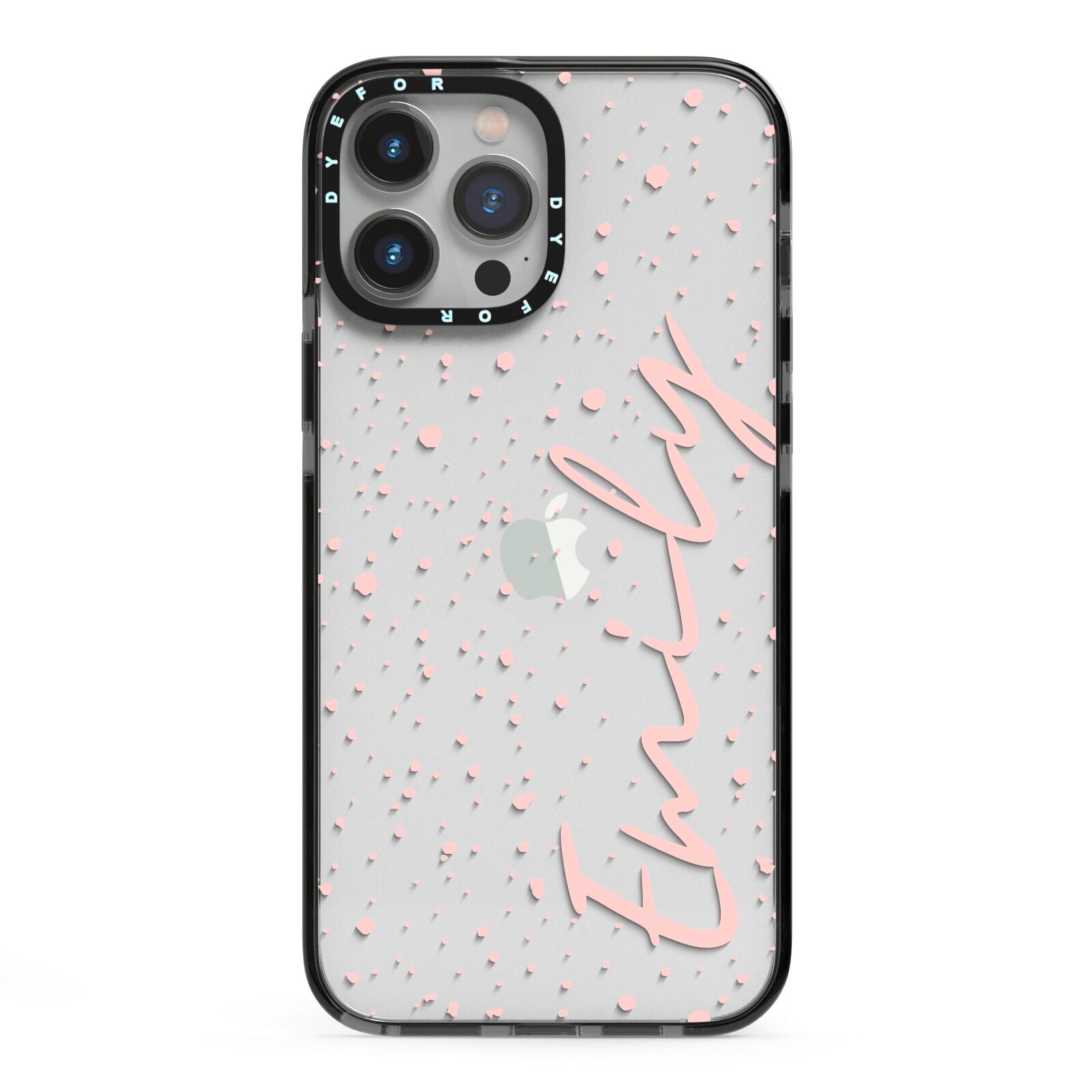 Custom Polka Dot iPhone 13 Pro Max Black Impact Case on Silver phone