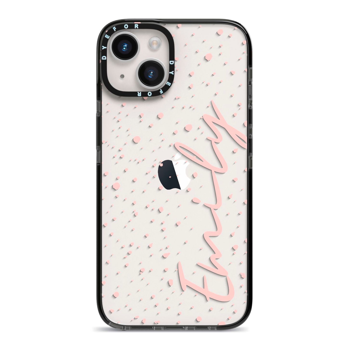 Custom Polka Dot iPhone 14 Black Impact Case on Silver phone
