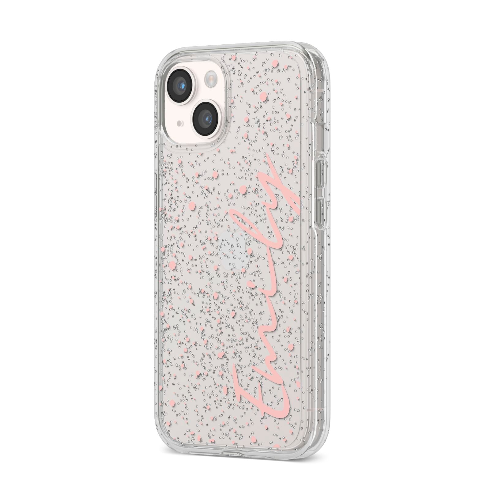 Custom Polka Dot iPhone 14 Glitter Tough Case Starlight Angled Image