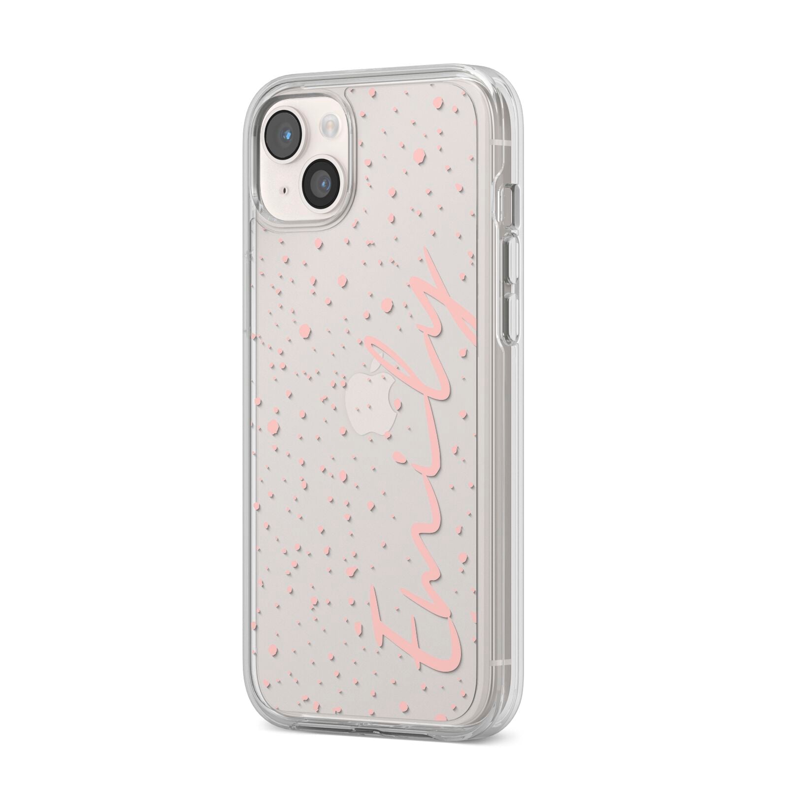 Custom Polka Dot iPhone 14 Plus Clear Tough Case Starlight Angled Image