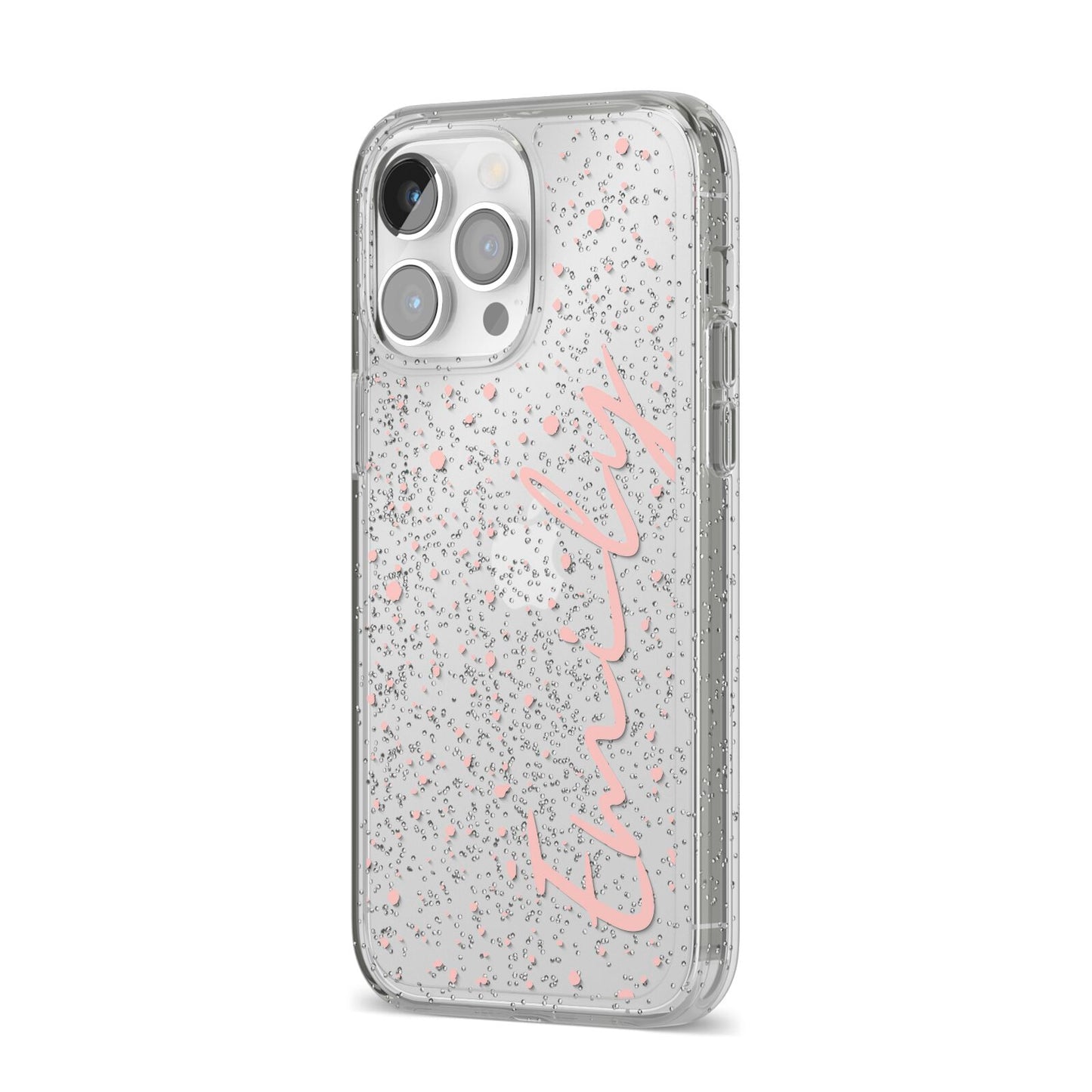 Custom Polka Dot iPhone 14 Pro Max Glitter Tough Case Silver Angled Image