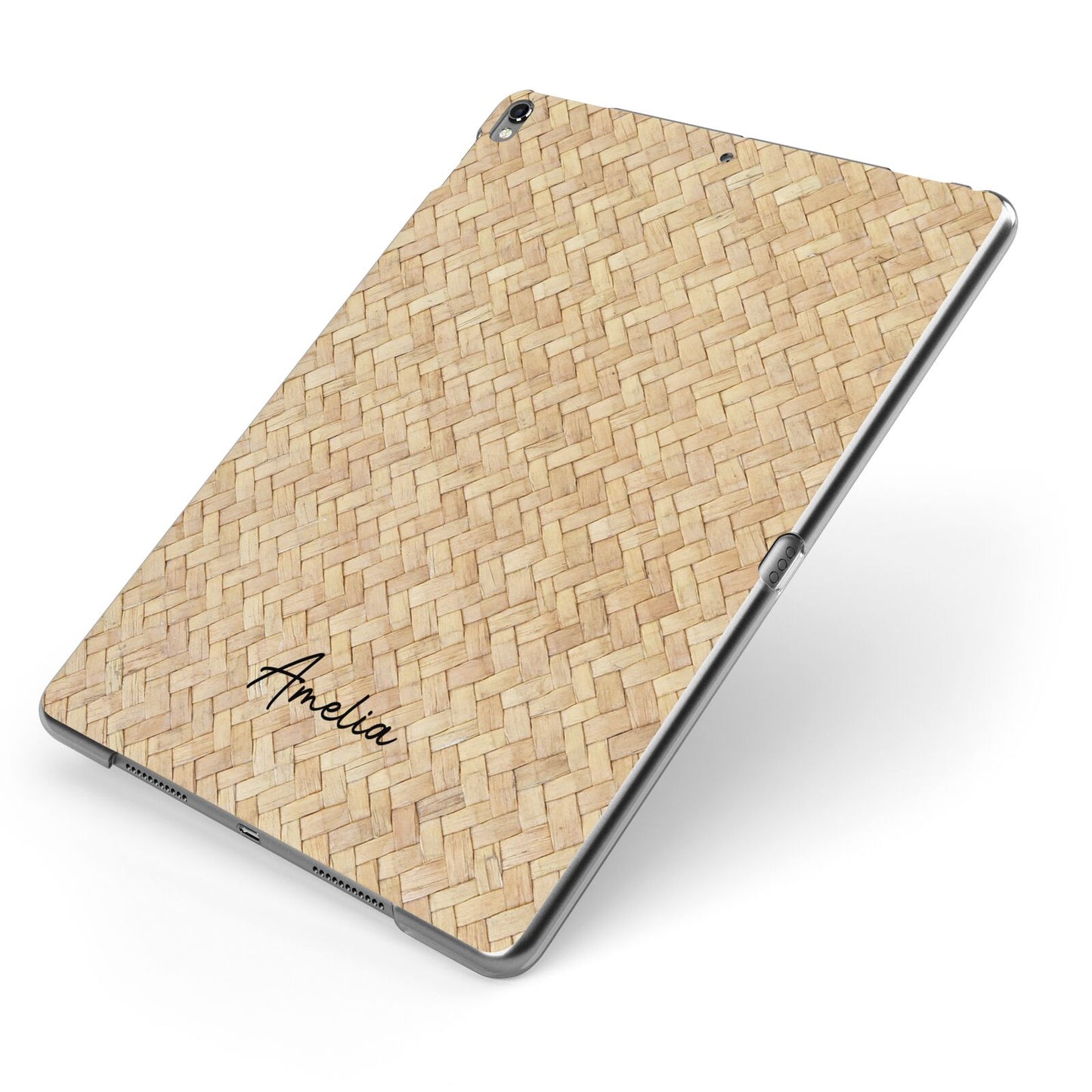 Custom Rattan Pattern Apple iPad Case on Grey iPad Side View