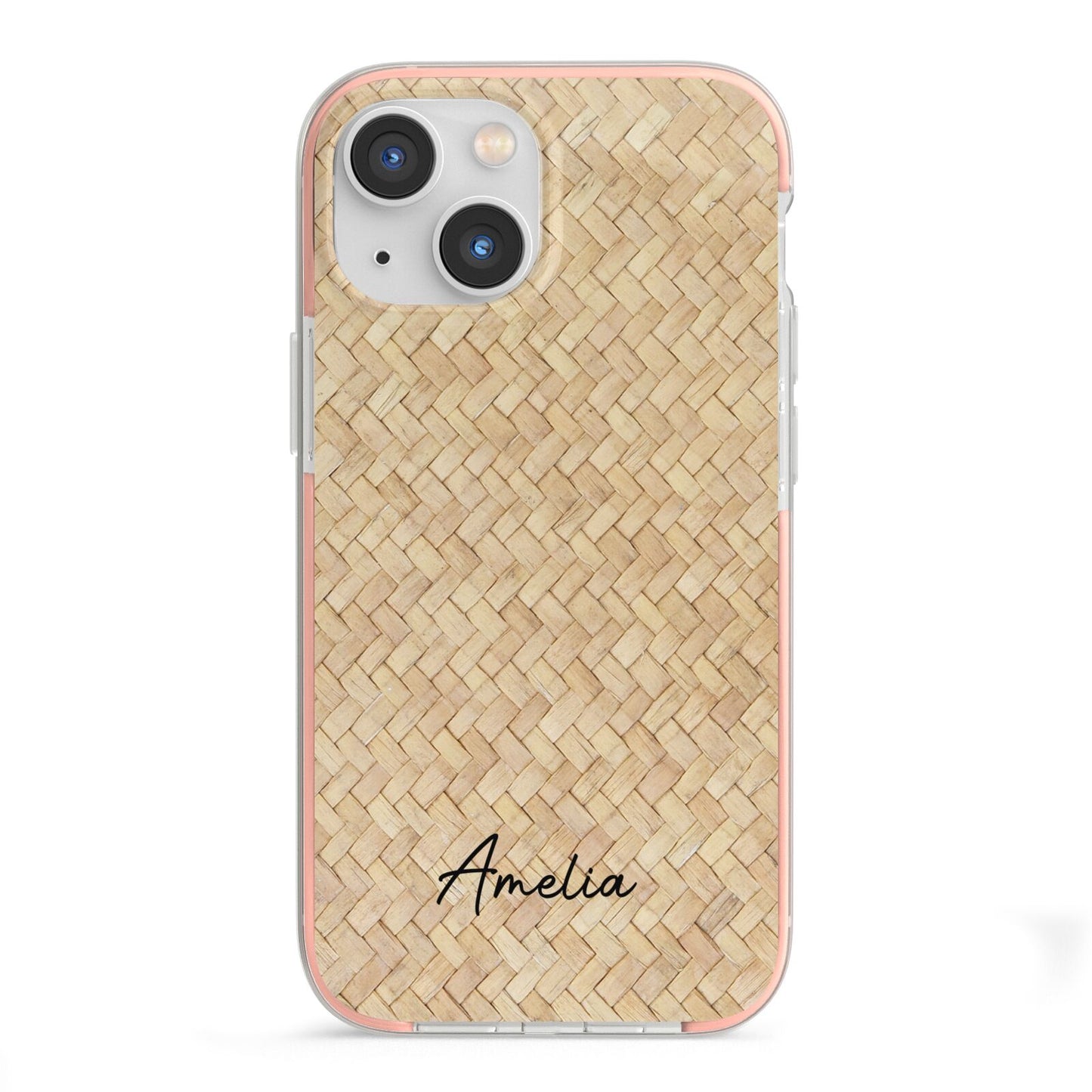 Custom Rattan Pattern iPhone 13 Mini TPU Impact Case with Pink Edges