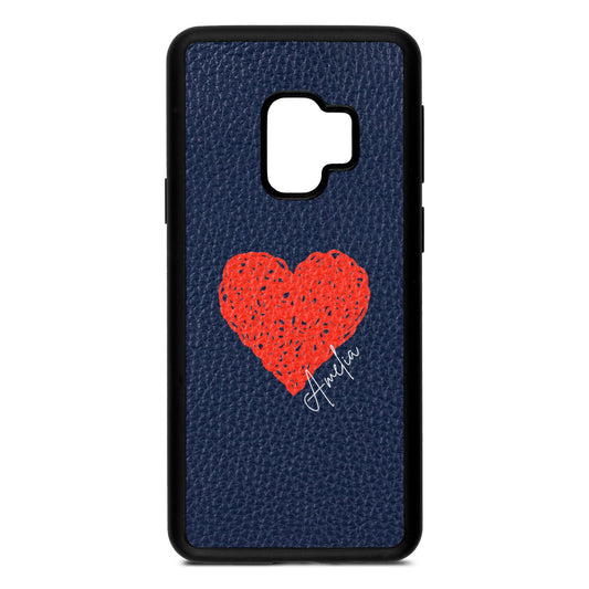 Custom Red Heart Navy Blue Pebble Leather Samsung S9 Case
