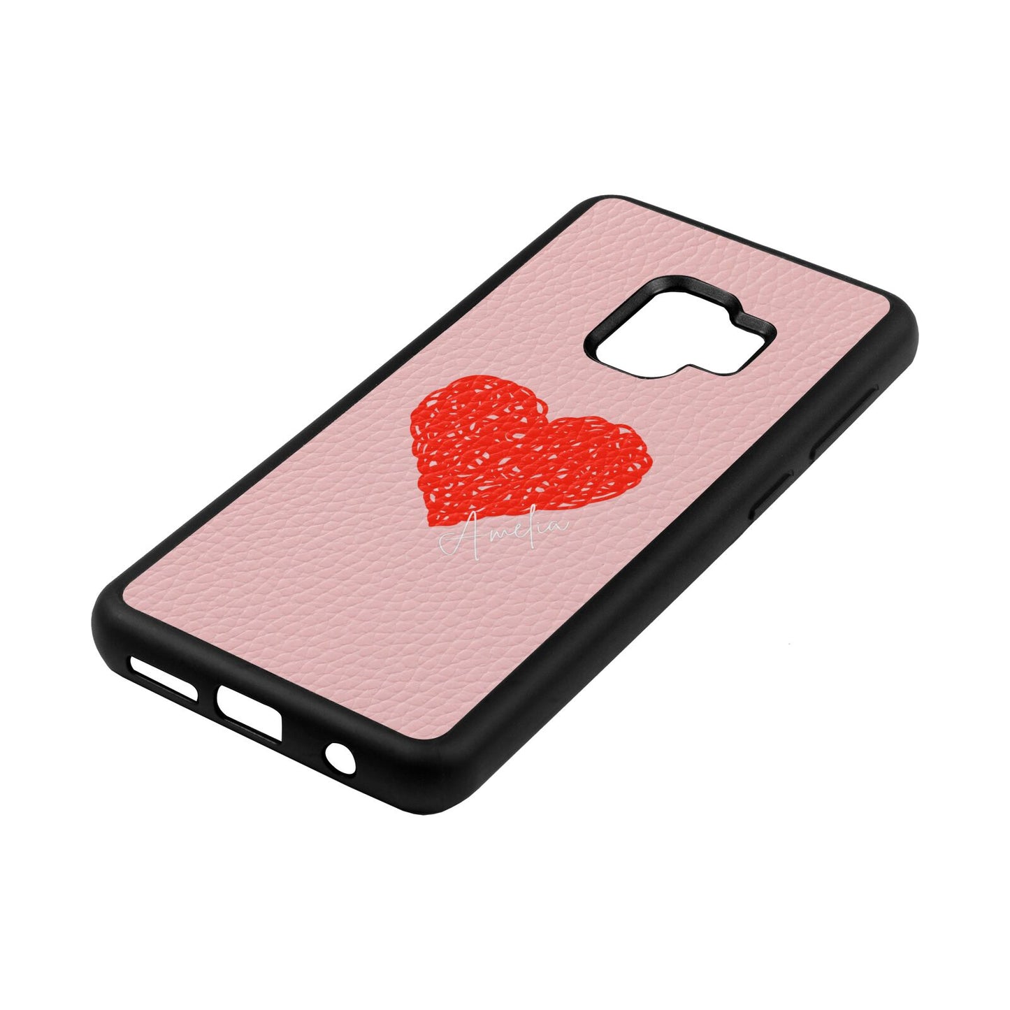 Custom Red Heart Pink Pebble Leather Samsung S9 Case Side Angle