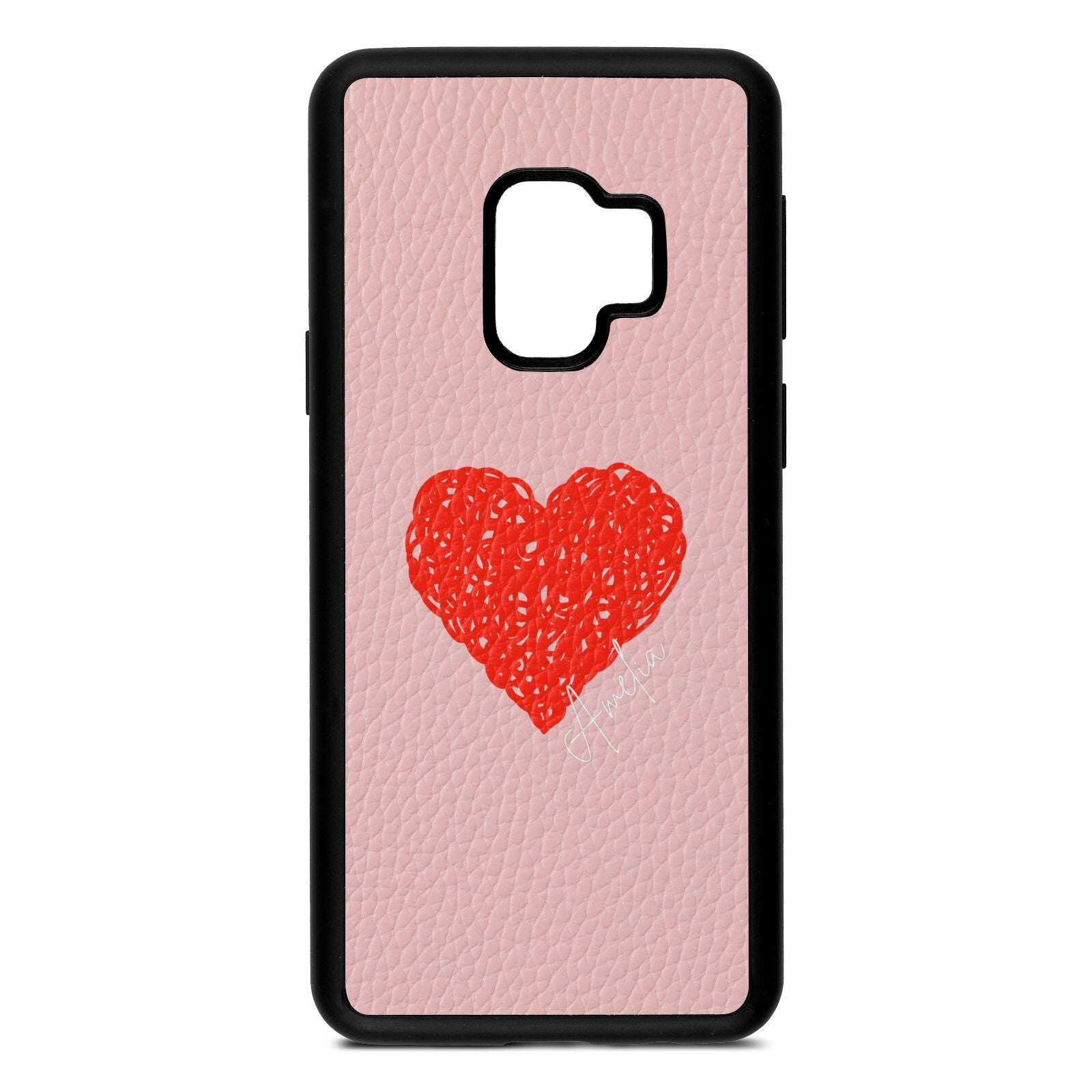 Custom Red Heart Pink Pebble Leather Samsung S9 Case