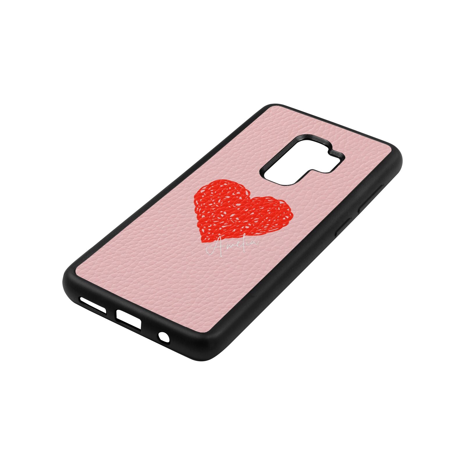 Custom Red Heart Pink Pebble Leather Samsung S9 Plus Case Side Angle