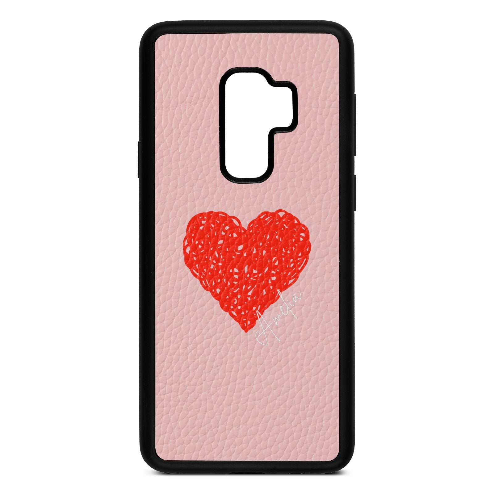 Custom Red Heart Pink Pebble Leather Samsung S9 Plus Case