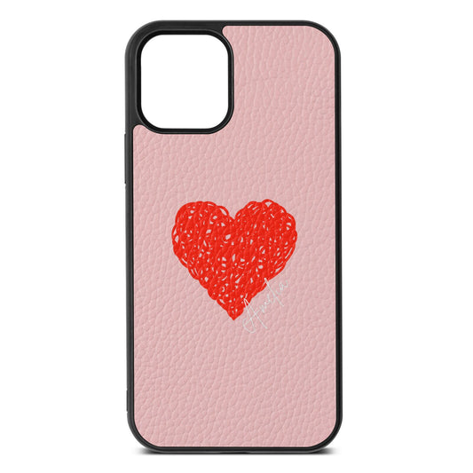 Custom Red Heart Pink Pebble Leather iPhone 12 Case