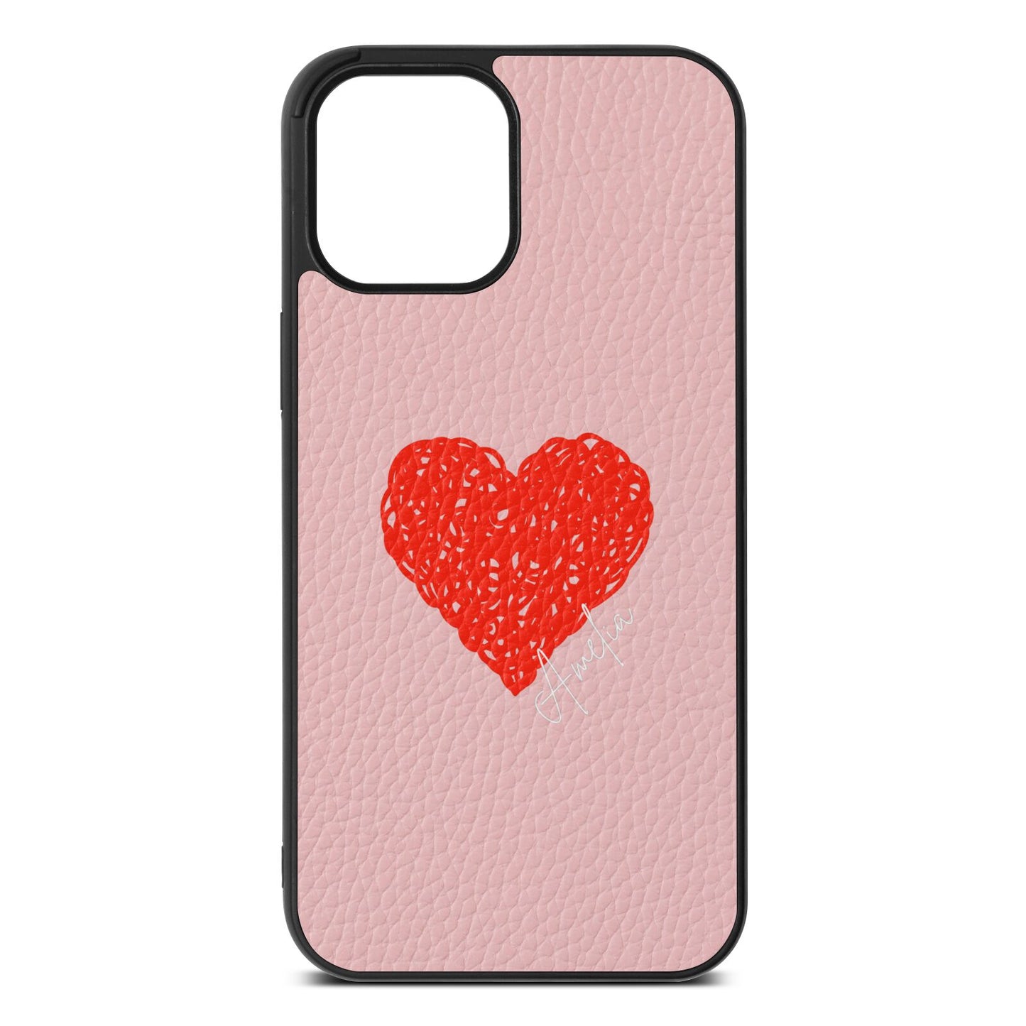 Custom Red Heart Pink Pebble Leather iPhone 12 Pro Max Case