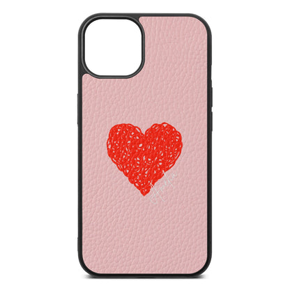 Custom Red Heart Pink Pebble Leather iPhone 13 Case