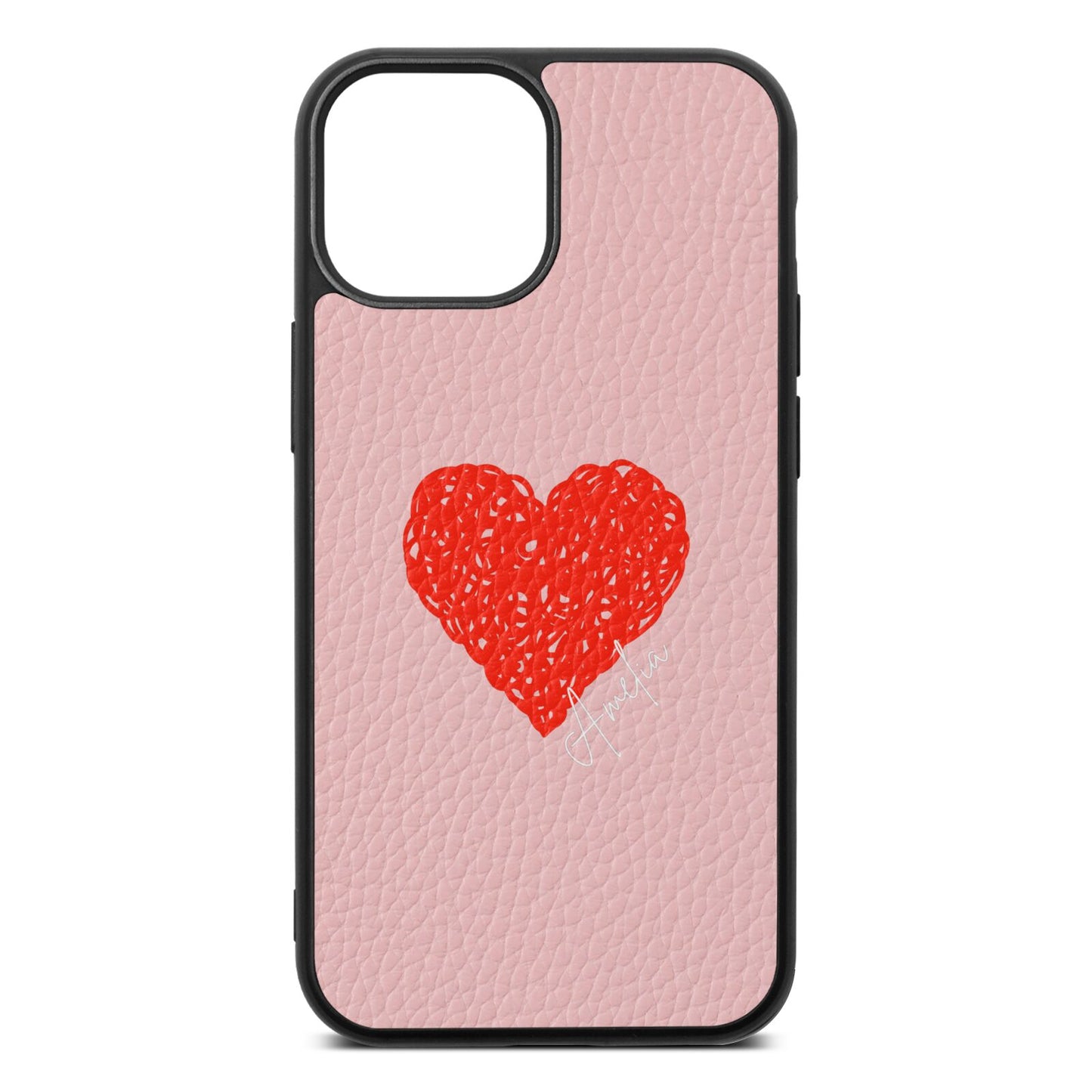Custom Red Heart Pink Pebble Leather iPhone 13 Mini Case