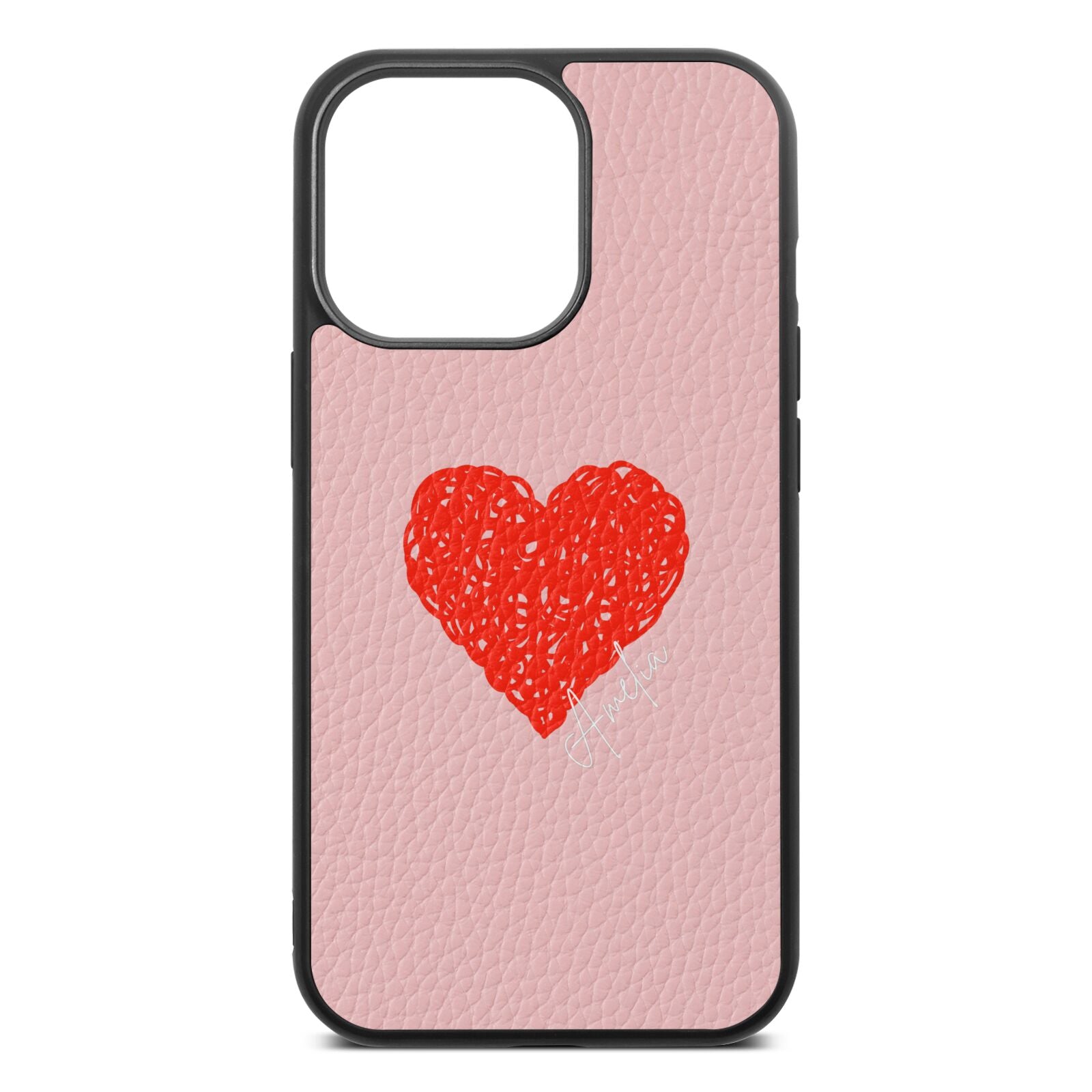 Custom Red Heart Pink Pebble Leather iPhone 13 Pro Case