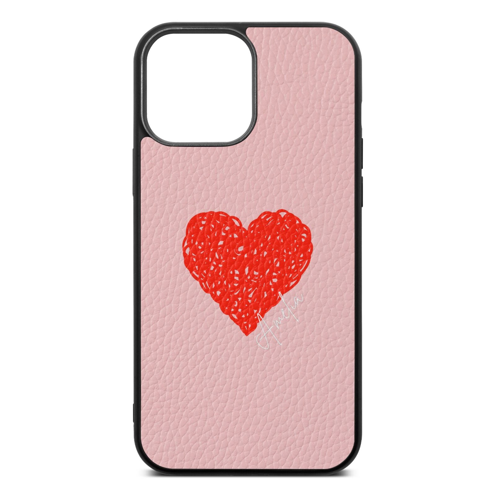 Custom Red Heart Pink Pebble Leather iPhone 13 Pro Max Case