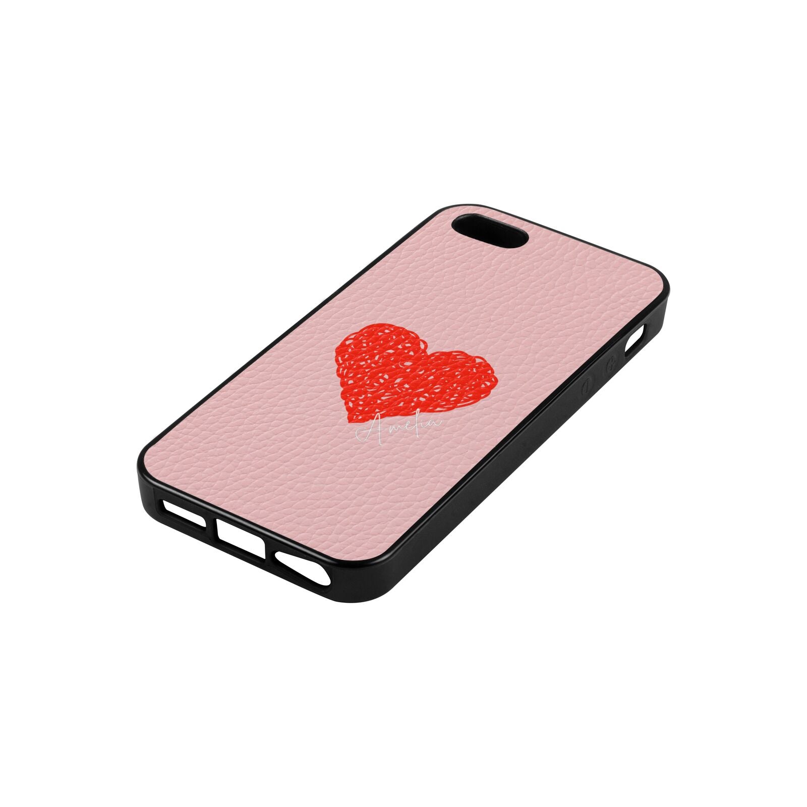 Custom Red Heart Pink Pebble Leather iPhone 5 Case Side Angle