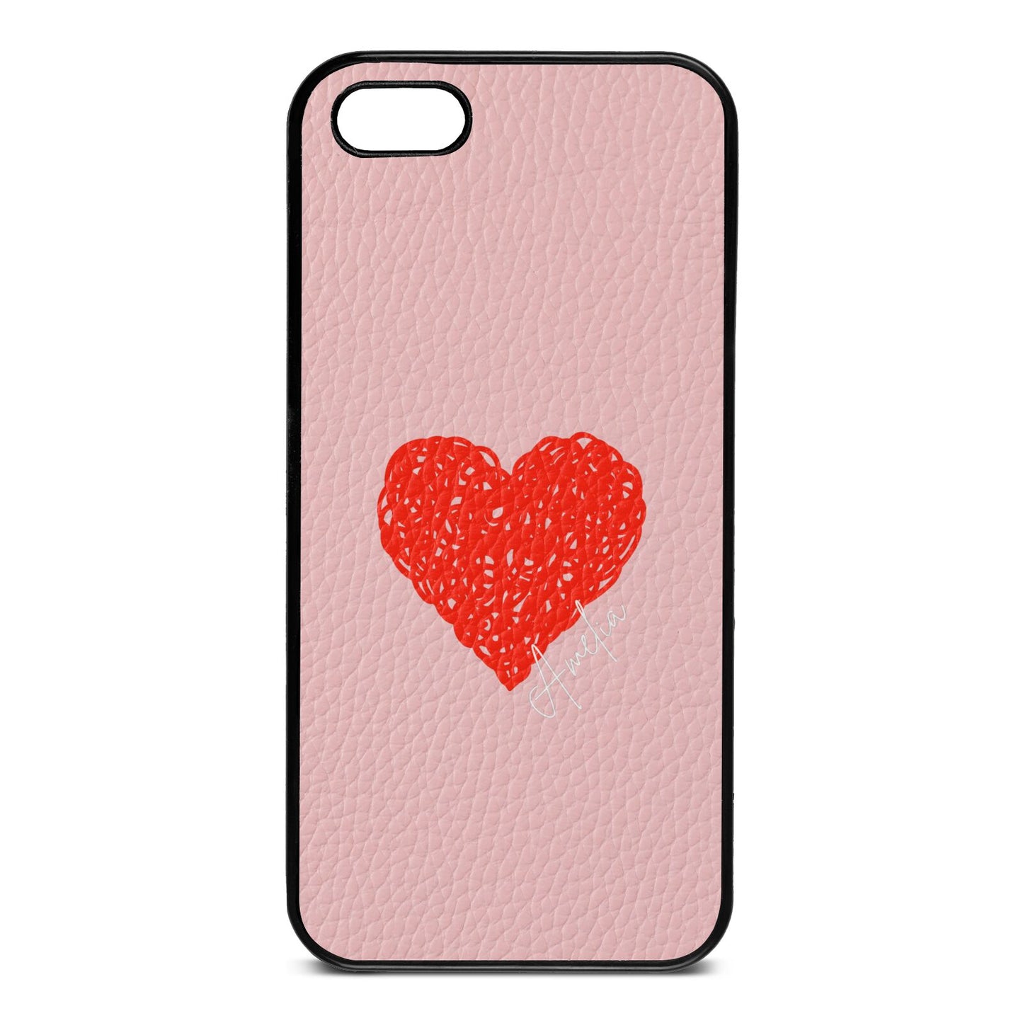 Custom Red Heart Pink Pebble Leather iPhone 5 Case