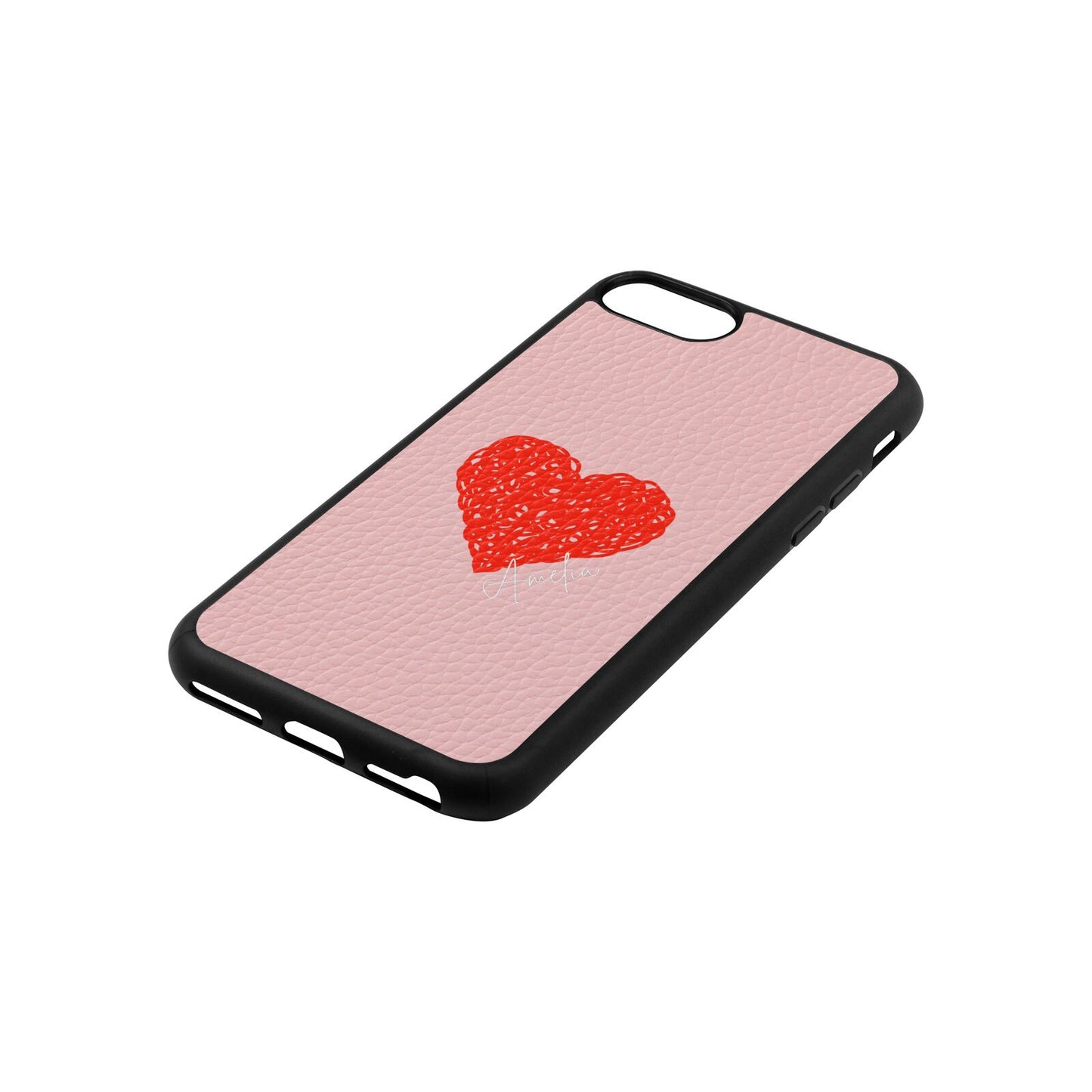 Custom Red Heart Pink Pebble Leather iPhone 8 Case Side Angle