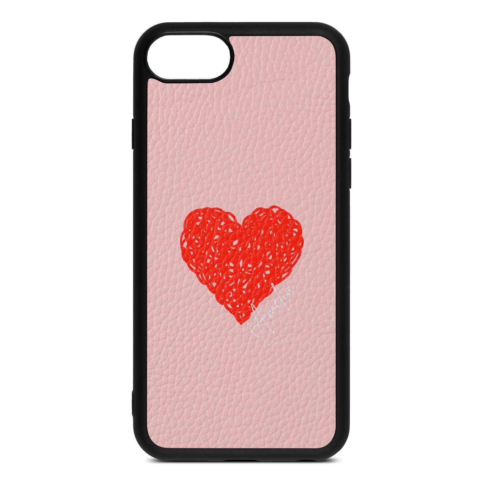 Custom Red Heart Pink Pebble Leather iPhone 8 Case