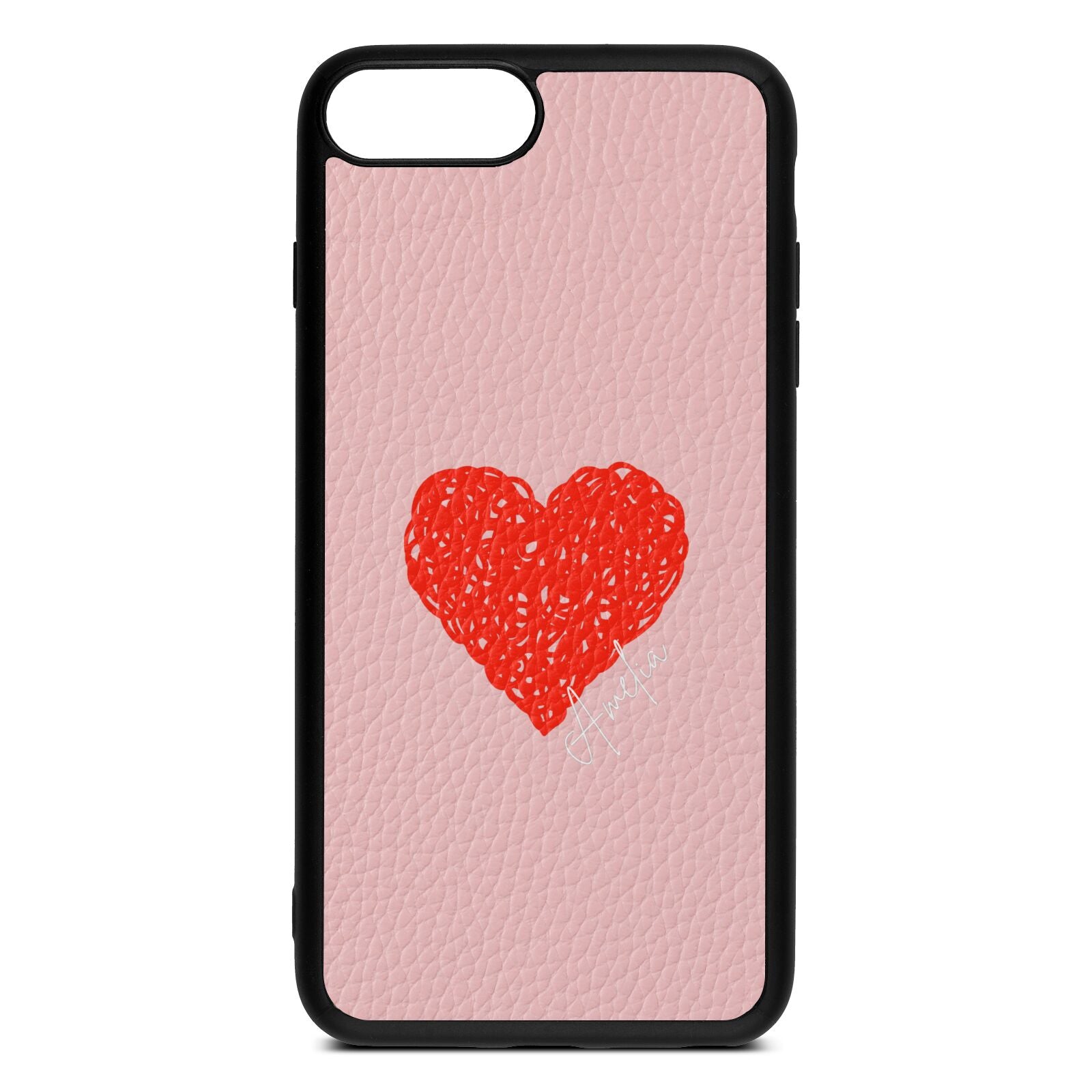 Custom Red Heart Pink Pebble Leather iPhone 8 Plus Case