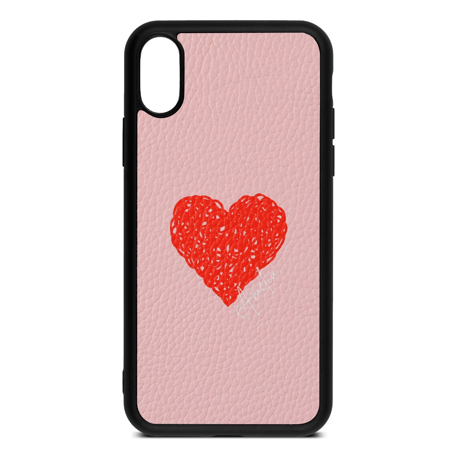 Custom Red Heart Pink Pebble Leather iPhone Xs Case