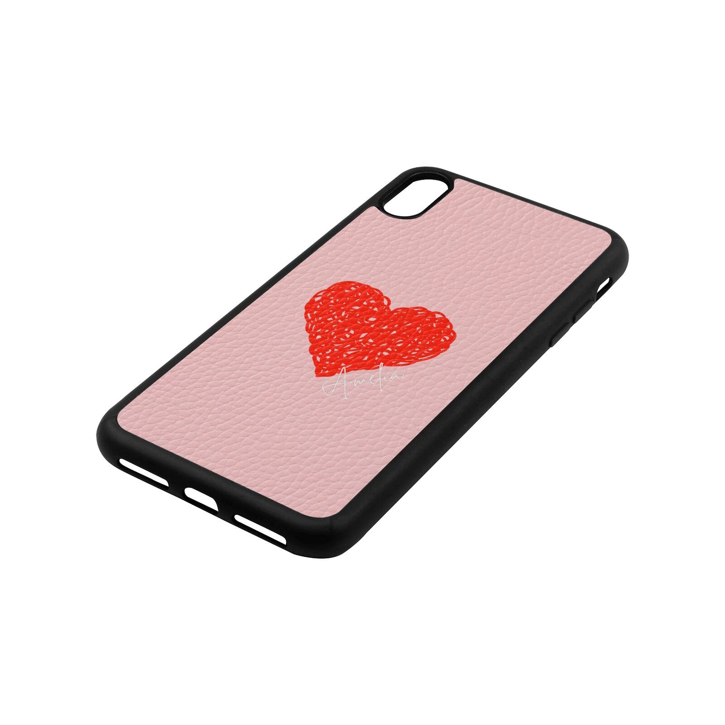 Custom Red Heart Pink Pebble Leather iPhone Xs Max Case Side Angle