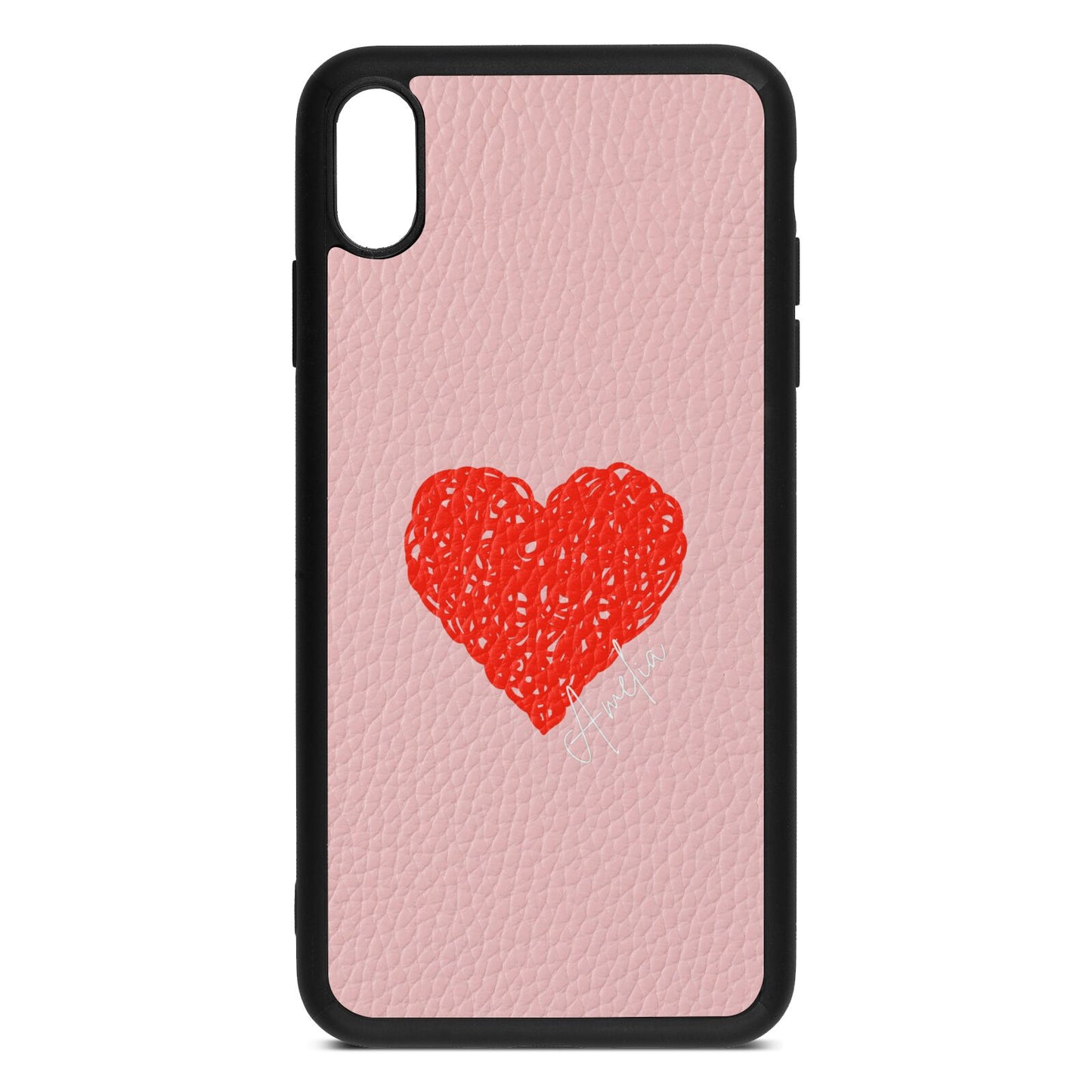 Custom Red Heart Pink Pebble Leather iPhone Xs Max Case