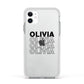 Custom Repeat Name Apple iPhone 11 in White with White Impact Case