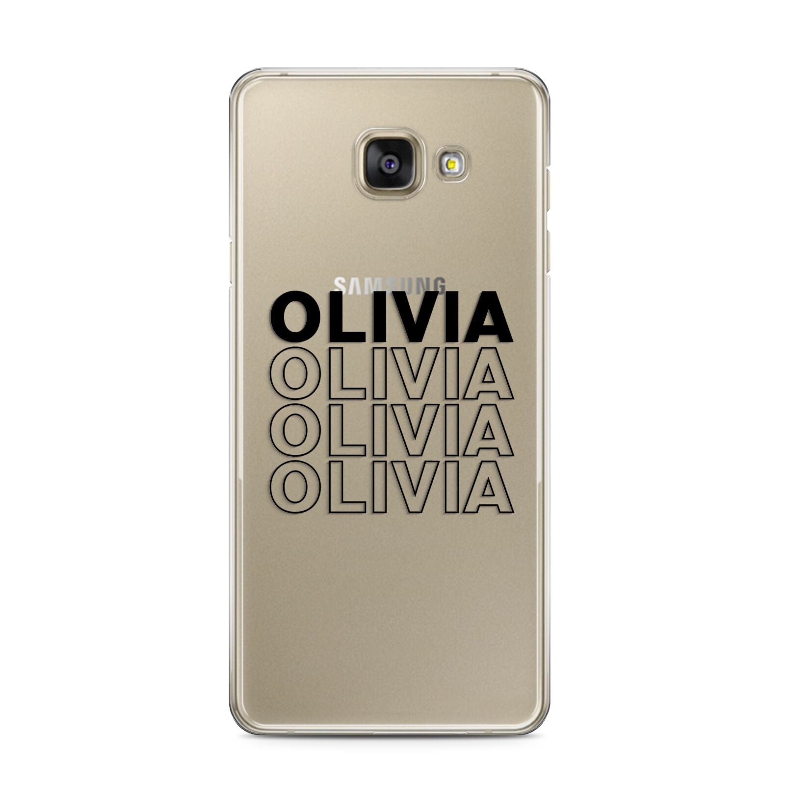 Custom Repeat Name Samsung Galaxy A3 2016 Case on gold phone