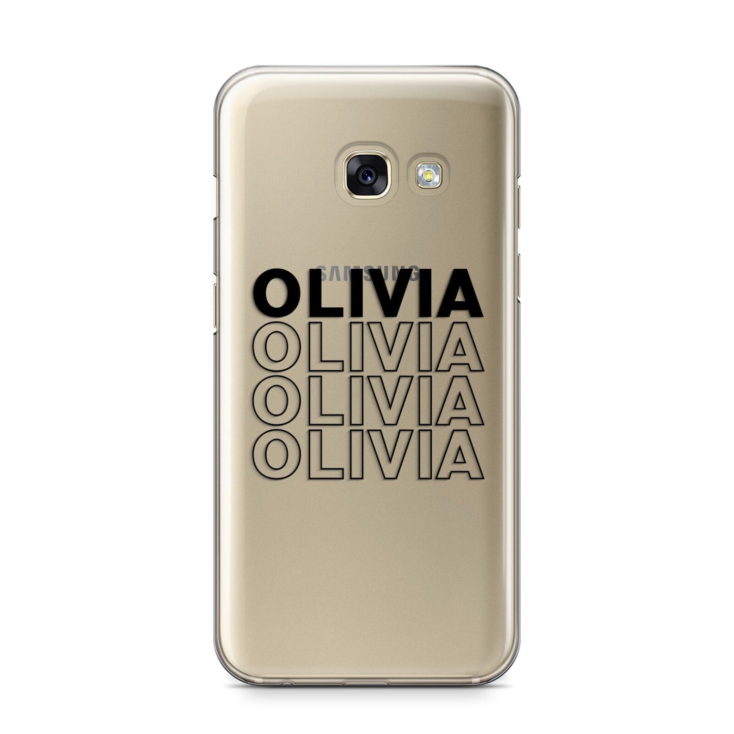 Custom Repeat Name Samsung Galaxy A3 2017 Case on gold phone