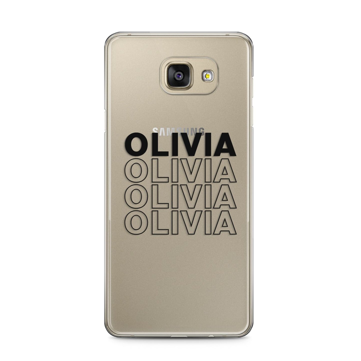 Custom Repeat Name Samsung Galaxy A5 2016 Case on gold phone