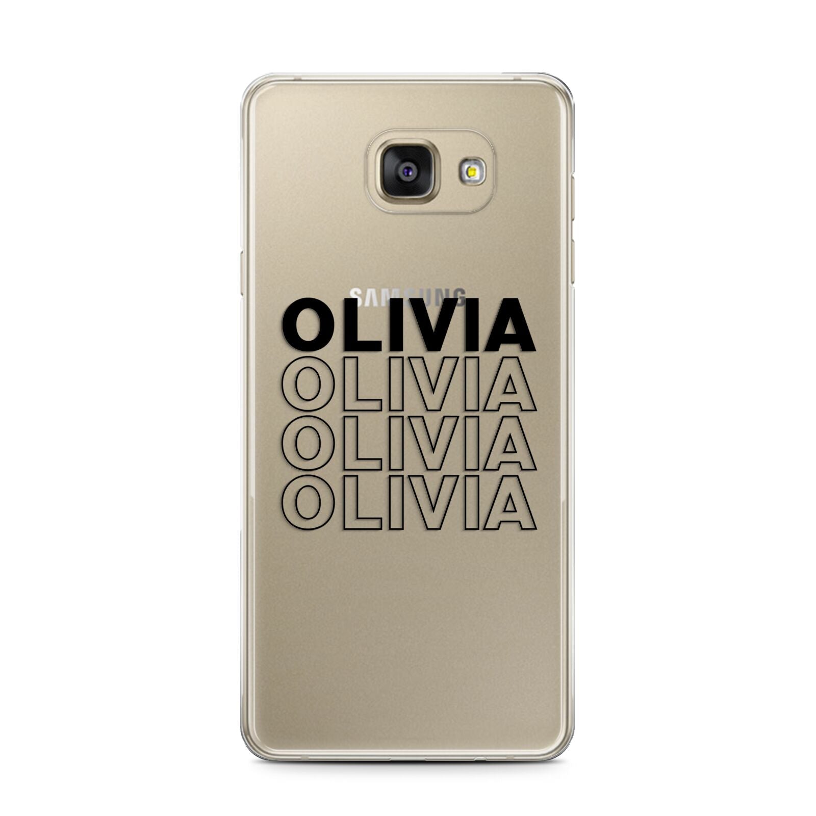 Custom Repeat Name Samsung Galaxy A7 2016 Case on gold phone