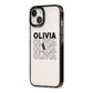 Custom Repeat Name iPhone 13 Black Impact Case Side Angle on Silver phone
