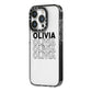 Custom Repeat Name iPhone 14 Pro Black Impact Case Side Angle on Silver phone