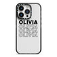Custom Repeat Name iPhone 14 Pro Black Impact Case on Silver phone
