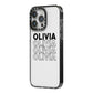 Custom Repeat Name iPhone 14 Pro Max Black Impact Case Side Angle on Silver phone